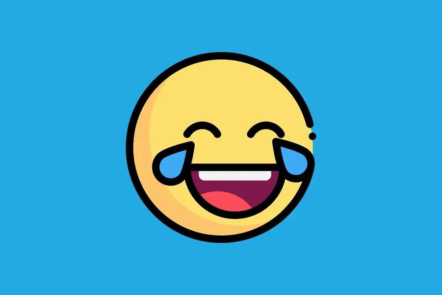 Happy face emoji on blue background