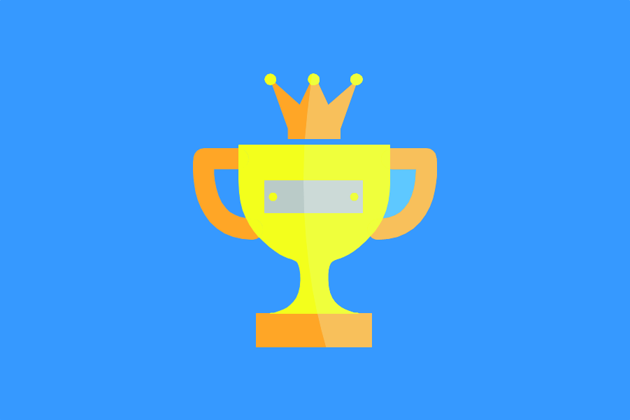 Golden trophy with crown on blue background