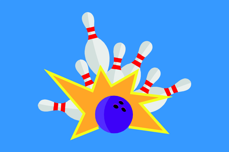 Bowling strike graphic with pins